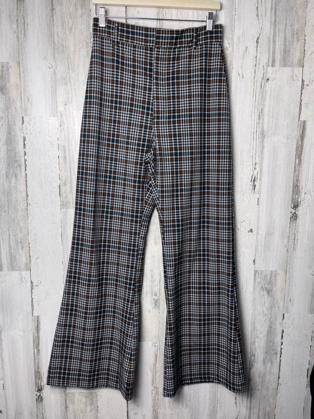 Free  People Plaid Jules Wide Leg Pants - Teal/Brown 10 - Picture 3 of 13